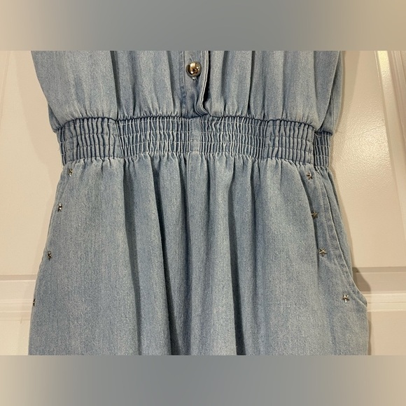 Vintage SPOTLIGHT Denim Romper size L with Pockets Bejewelled Sun and Moon - Picture 4 of 11
